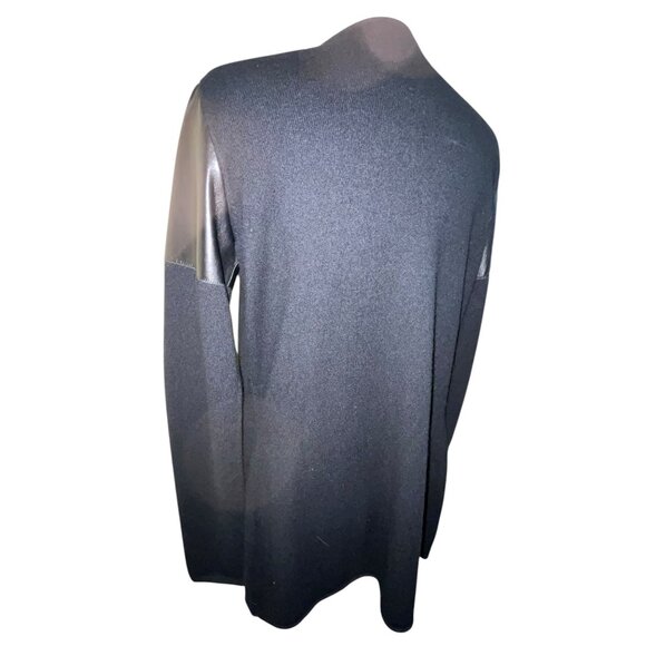 AS By DF 100% Cashmere Black Open Front Cardigan Faux Leather Sleeves M Anthropo - Picture 4 of 6